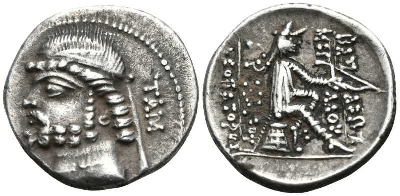 KINGS OF PARTHIA. Phraates II, 132-126 BC. Drachm (Silver, 19 mm, 3.84 g, 12 h),...