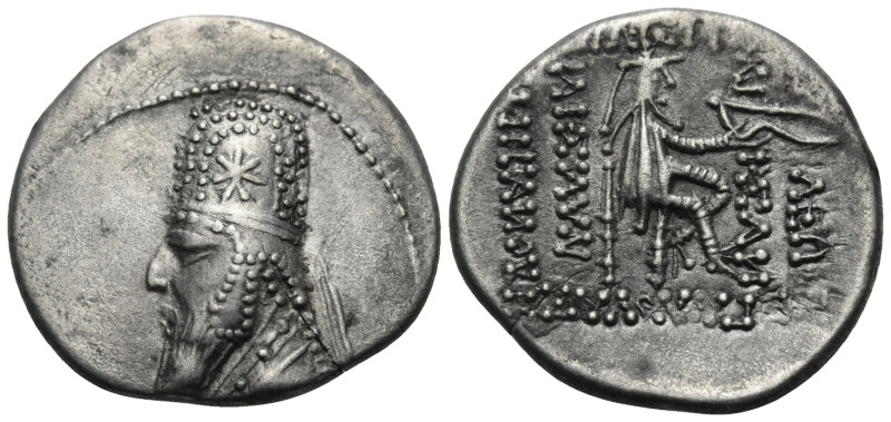 KINGS OF PARTHIA. Gotarzes I, 91-87 BC. Drachm (Silver, 18 mm, 3.12 g, 11 h), Rh...