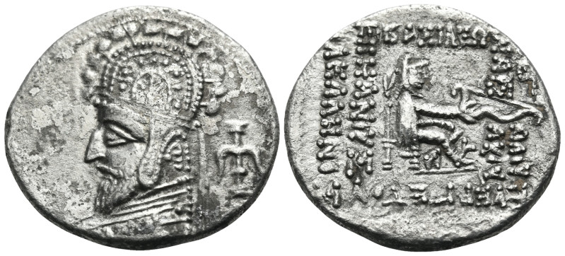 KINGS OF PARTHIA. Orodes I, 80-75 BC. Drachm (Silver, 21 mm, 3.53 g, 12 h), Ekba...