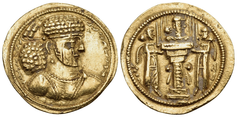 SASANIAN KINGS. Shahpur III, 383-388. Light Dinar (Gold, 19 mm, 4.26 g, 2 h), mi...