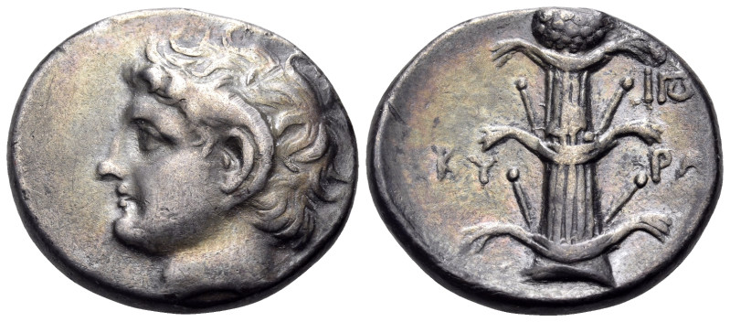 KYRENAIKA. Kyrene. Circa 308-305 BC. Didrachm (Silver, 21 mm, 6.81 g, 12 h). Hea...