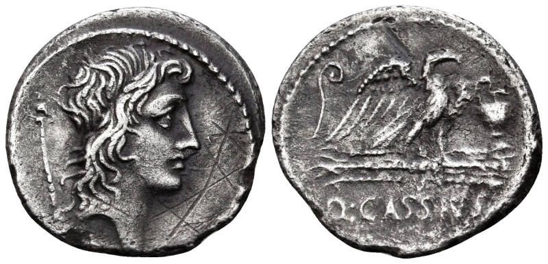 Q. Cassius Longinus, 55 BC. Denarius (Silver, 19 mm, 3.32 g, 1 h), Rome. Head of...