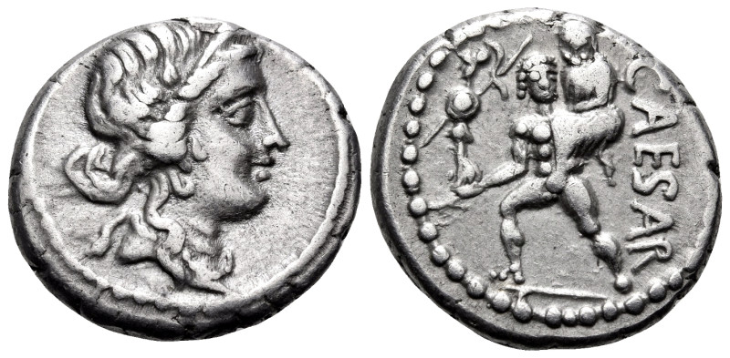Julius Caesar, 47-46 BC. Denarius (Silver, 17 mm, 3.83 g, 5 h), Military mint tr...