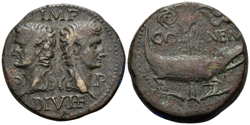 Augustus, with Agrippa, 27 BC-AD 14. Dupondius (Bronze, 28 mm, 12.93 g, 1 h), Ne...