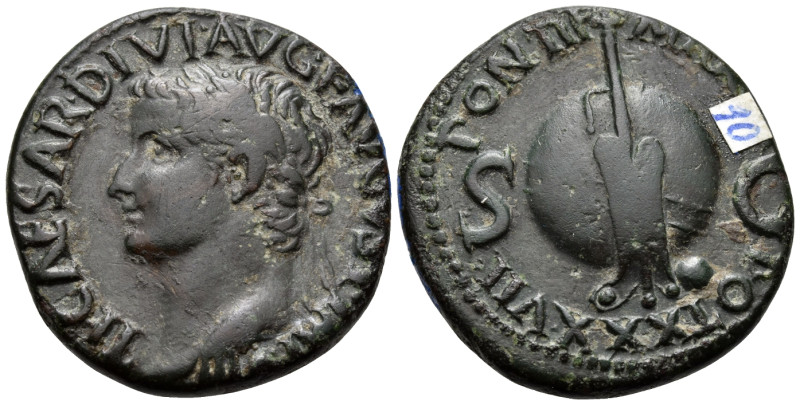 Tiberius, AD 14-37. (Bronze, 26 mm, 10.54 g, 1 h), Rome, 35-36. TI CAESAR DIVI F...