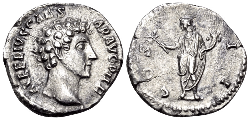 Marcus Aurelius, as Caesar, 139-161. Denarius (Silver, 18 mm, 2.58 g, 6 h), stru...