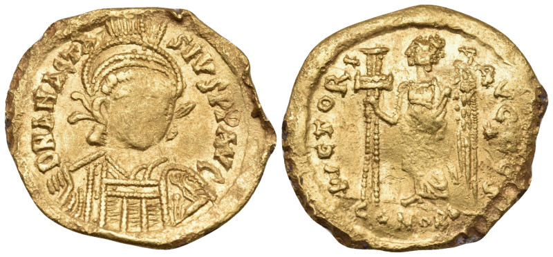 Anastasius I, 491-518. Solidus (Gold, 20 mm, 4.16 g, 7 h), Constantinople, 6th o...