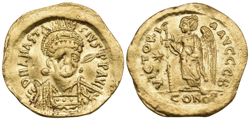 Anastasius I, 491-518. Solidus (Gold, 20 mm, 4.13 g, 6 h), Constantinople, 2nd o...