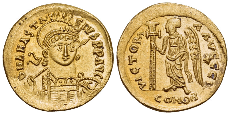 Anastasius I, 491-518. Solidus (Gold, 19 mm, 4.48 g, 6 h), Constantinople, 10th ...