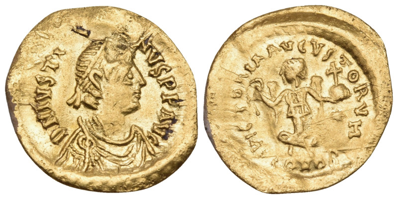 Justinian I, 527-565. Tremissis (Gold, 15 mm, 1.29 g, 6 h), Constantinople. D N ...