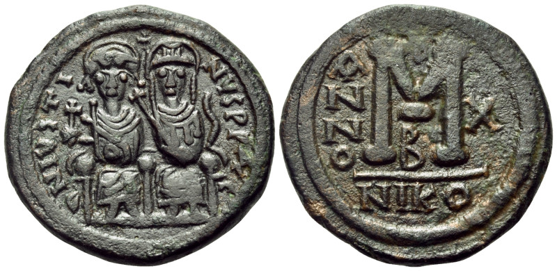 Justin II, with Sophia, 565-578. Follis or 40 nummi (Bronze, 29 mm, 12.64 g, 6 h...