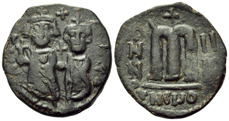 Heraclius, with Heraclius Constantine, 610-641. Follis or 40 nummi (Bronze, 25 m...