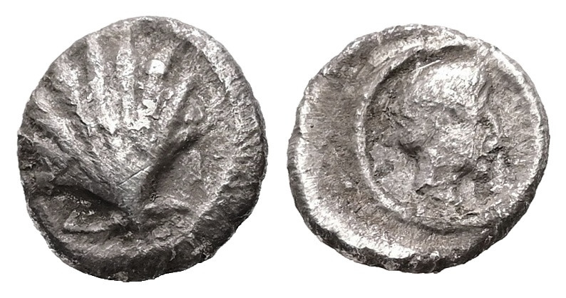 Calabria, Tarentum. AR Litra, 0.61 g 8.26 mm. Circa 470-450 BC. 
Obv: Cockle she...