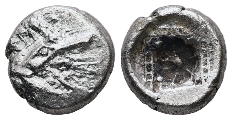 Caria, Kindya. AR Tetrobol, 1.66 g 11.63 mm. Circa 510-480 BC.
Obv: Head of keto...