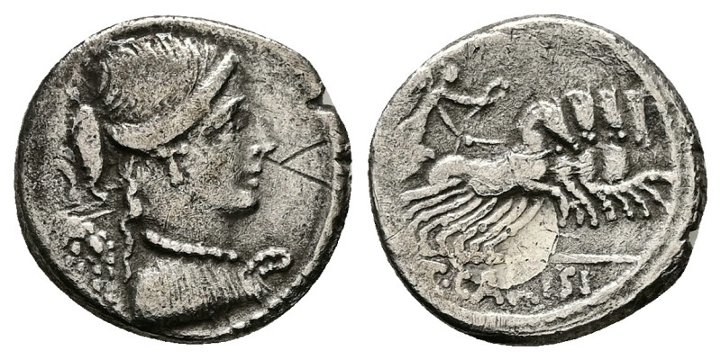 T. Carisius, 46 BC. AR, Denarius. 3.46 g. 17.30 mm. Rome.