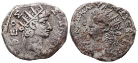 Egypt, Alexandria. Nero, LΙΓ = year 13 (AD 66/67) BL, Tetradrachm. 12.72 g. 26.41 mm.
Obv: ΘΕΟΣ ΣΕΒΑ[ΣΤΟΣ]. Radiate head of Augustus, right.
Rev: ΝΕΡΩ...