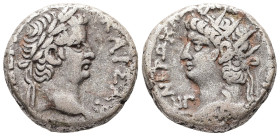 Egypt, Alexandria. Nero, AD 66/66. BL, Tetradrachm. 12.85 g. 22.35 mm.
Obv: [ΤΙΒΕΡΙΟΣ] ΚΑΙΣ[ΑΡ]. Laureate head of Tiberius, right.
Rev: ΝΕΡΩ ΚΛ[ΑΥ ΚΑΙ...