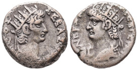 Egypt, Alexandria. Nero, LΙΓ = year 13 (AD 66/67) BL, Tetradrachm. 13.10 g. 22.68 mm.
Obv: [ΘΕΟΣ] ΣΕΒΑΣ[ΤΟΣ]. Radiate head of Augustus, right.
Rev: ΝΕ...