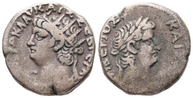 Egypt, Alexandria. Nero, AD 66/66. BL, Tetradrachm. 13.11 g. 24.86 mm.
Obv: [ΝΕ]ΡΩ ΚΛΑΥ ΚΑΙΣ ΣΕΒ ΓΕΡ ΑΥ, [LΙ] Γ. Radiate bust of Nero with aegis, left...