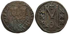 Michael II and Theophilus, AD 820-829. AE, Follis. 6.83 g. 29.54 mm. Constantinople.