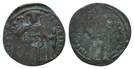 Andronicus II Palaeologus, Michael IX, AD 1282-1328. Basilikon. 1.41 g. 20.59 mm. Constantinopolis.
Obv: Andronicus standing facing, holding sceptre c...