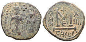 Sasanıan Kıngs. Khosrau II, AD 591-628. AE, Follis. 8.62 g. 26.48 mm. Pseudo-Byzantine type, imitating the types of Heraclius and Heraclius Constantin...