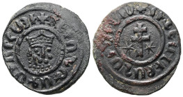 Armenia. Levon I “Leo I the Great”, 1198-1219 AD. AE, Tank. 7.95 g. 29.07 mm. Sis.
Obv: [ԼԵԻՈՆ ԹԱԳ[ԱՈՐ Հ]ԱՅԻՈՑ] (Levon king of the Armenians), crowned...