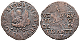 Italian States. Venezia (Venice, Republic). Siege of Cyprus. AE, Bisant. 3.01 g. 27.53 mm. 1570. 
Obv: PRO REGNI CYPRI PRESIDIO. Winged lion of St. Ma...