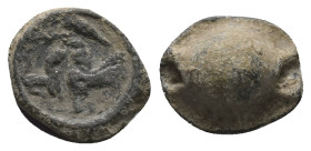 PB Asia Minor. Roman provincial conical seal (3th-4th century AD)
Obv: Two animal figures standing facing each other.
Rev: Blank, domed.
Weight: 5.60 ...