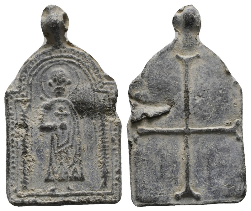 PB Byzantine anonymous lead pendant. (c. AD 9th - 10th century) 8.92 g. 40.55 mm...