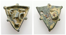AE Byzantine bronze bread-stamp (AD 5th–6th centuries)
Bronze bread-stamp with a monogram in high relief; handle on the plain back.
Weight: 12.15 g.
D...
