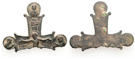 Middle Byzantine bronze reliquary cross (AD 10th–11th centuries)
Upper part of a cross; representation of Christ crucified; above his head an inscript...
