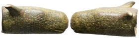 Roman zoomorphic mount (c. AD 1st century)
A bronze mount in the form of a bovine head.
Diameter: 44.51 mm.