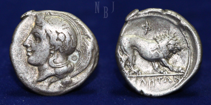 LUCANIA: Velia. Circa 340-334 BC. Nomos. AR Didrachm. Head of Athena to left, we...