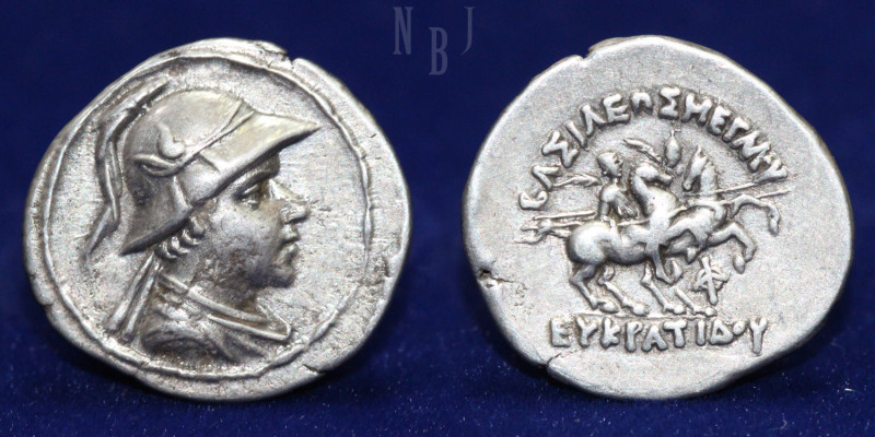 GRECO BACTRIAN KINGDOM: Eucratides I the Great (ca. 170-145 BC). AR Drachm. Diad...