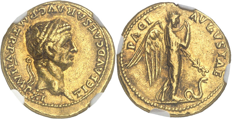 EMPIRE ROMAIN - ROMAN
Claude (41-54). Aureus ND (46-47), Lyon.
Av. TI CLAVD CAES...