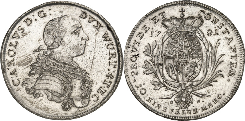 ALLEMAGNE - GERMANY
Wurtemberg, Charles Eugène (1744-1793). Thaler 1781 DH, Stut...