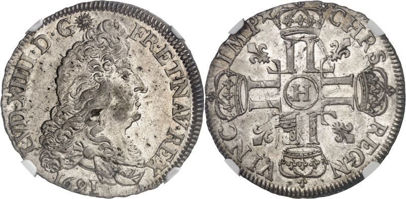 FRANCE / CAPÉTIENS - FRANCE / ROYAL
Louis XIV (1643-1715). Demi-écu aux huit L, ...