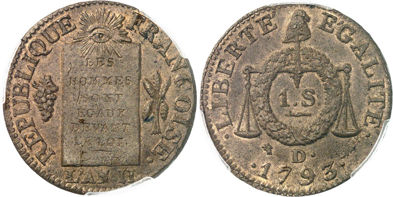 FRANCE - FRANCE
Convention (1792-1795). Sol à la balance FRANÇOISE 1793 - An II,...