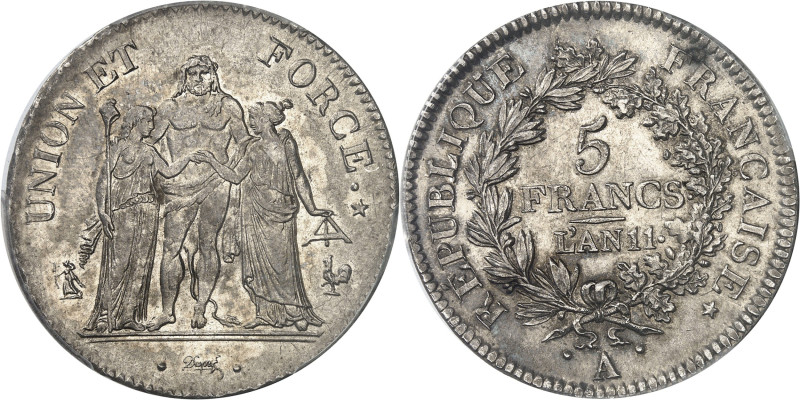 FRANCE - FRANCE
Consulat (1799-1804). 5 francs Union et Force An 11 (1803), A, P...