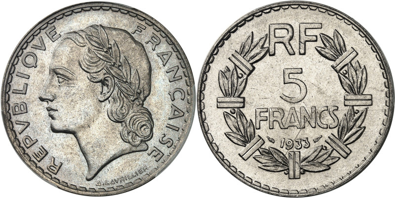 FRANCE - FRANCE
IIIe République (1870-1940). 5 francs Lavrillier en nickel 1933,...