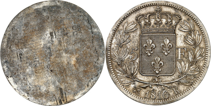 FRANCE - FRANCE
Louis XVIII (1814-1824). Épreuve uniface de revers de 5 francs b...