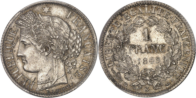 FRANCE - FRANCE
IIe République (1848-1852). 1 franc Cérès 1849, K, Bordeaux.
Av....