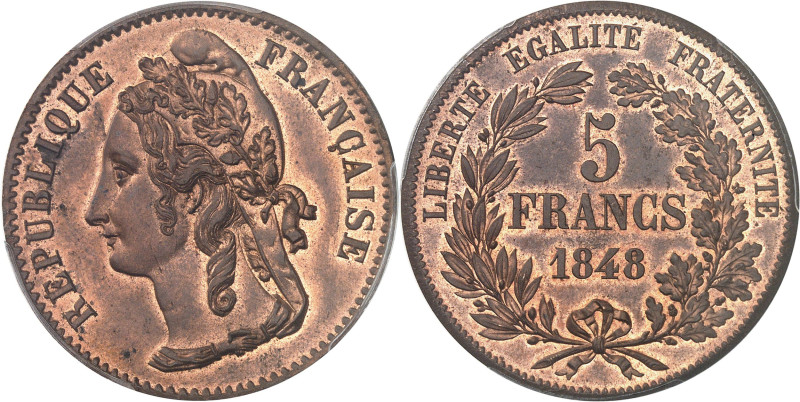 FRANCE - FRANCE
IIe République (1848-1852). Essai de 5 francs, flan en cuivre ro...