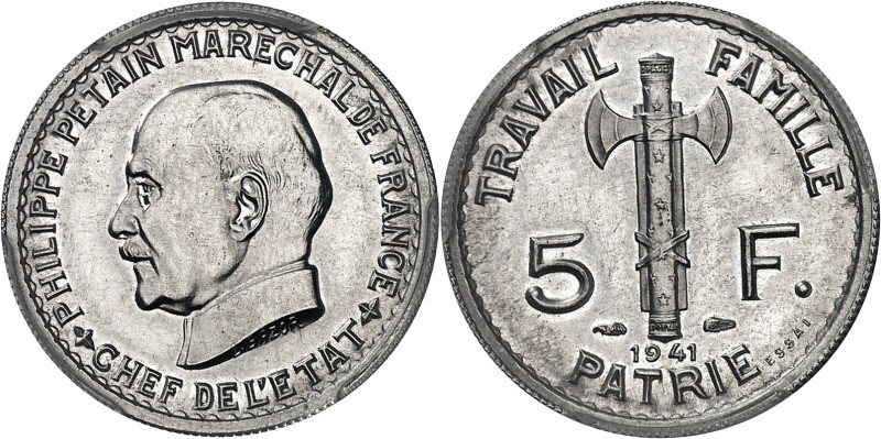 FRANCE - FRANCE
État Français (1940-1944). Essai de 5 francs Pétain, type défini...