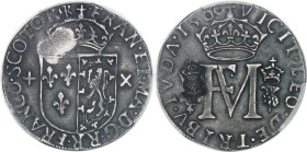 GRANDE-BRETAGNE - UNITED KINGDOM
Écosse, Jacques VI (1567-1625). Teston d’argent, contremarque de réévaluation 1560 puis [1578], Édimbourg.
Av. + FRAN...