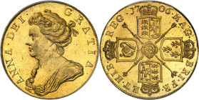 GRANDE-BRETAGNE - UNITED KINGDOM
Anne (1702-1714). 5 guinées 1706, Londres.
Av. ANNA. DEI. GRATIA. Buste avec bandeau dans les cheveux à gauche. 
Rv. ...