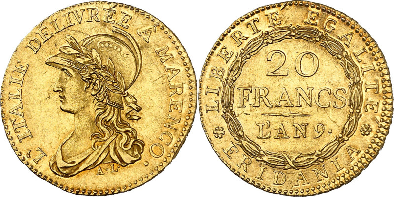 ITALIE - ITALY
Gaule subalpine (1800-1802). 20 francs Marengo An 9 (1801), Turin...