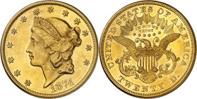 USA - UNITED STATES OF AMERICA
République fédérale des États-Unis d’Amérique (1776-à nos jours). 20 dollars Liberty, avec devise 1874, Philadelphie.
A...