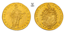 Leopold II. Ducat 1791. Kremnitz. Rare!

Remains of mint lustre in the fields. Golden patina.

Leopold II. Dukát 1791. Kremnice. Vzácný!

Zbytky...